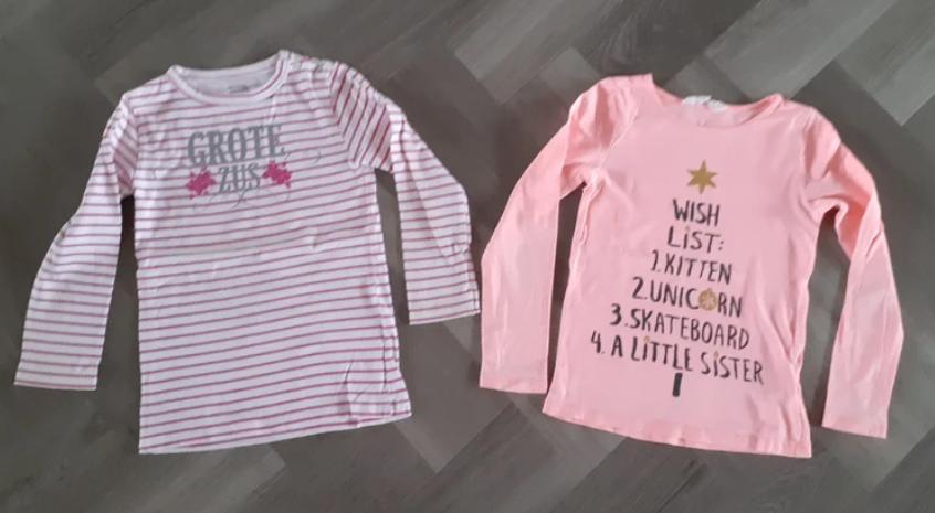 Set T-Shirt Lange Mouw Grote Zus Meisje, Maat 110, Ophalen of Verzenden, Gebruikt, Meisje, Shirt of Longsleeve
