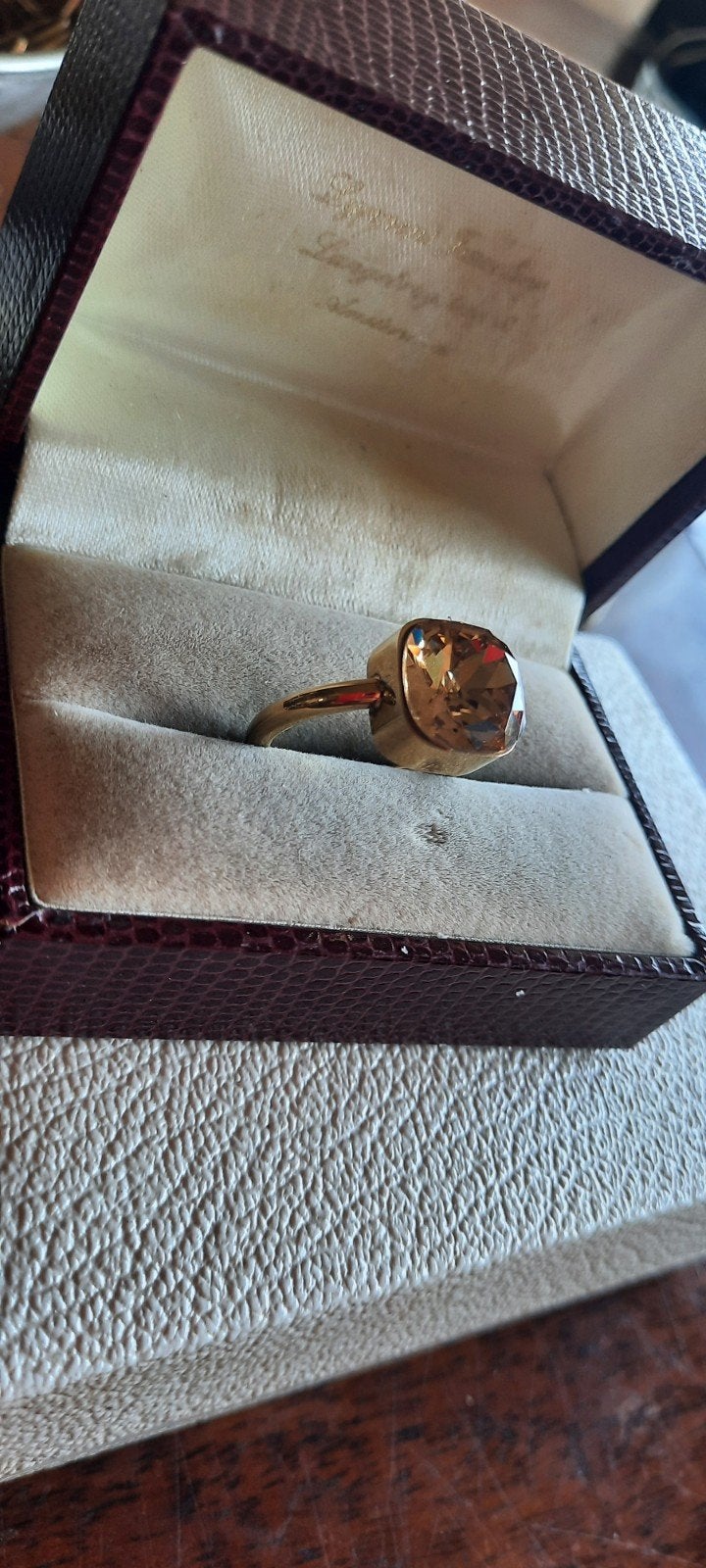 Vintage ring met Swarovski  kristal amber, Met kristal, Ophalen of Verzenden, Zo goed als nieuw, Dame