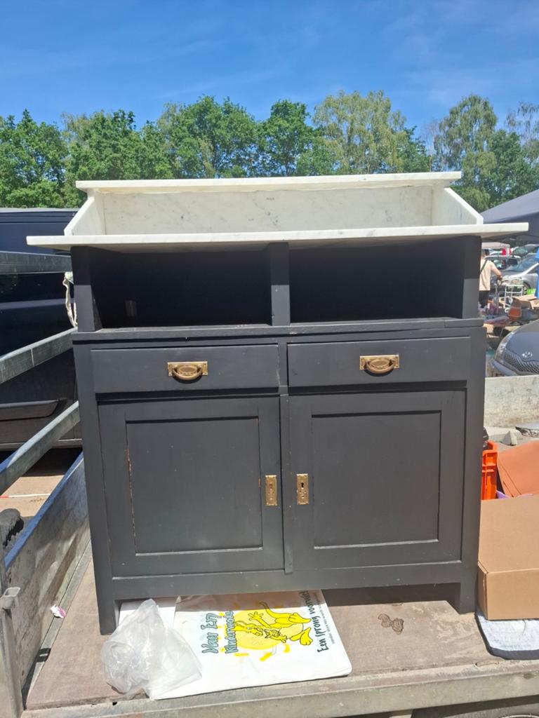 Vintage dressoir met marmeren blad, Ophalen of Verzenden