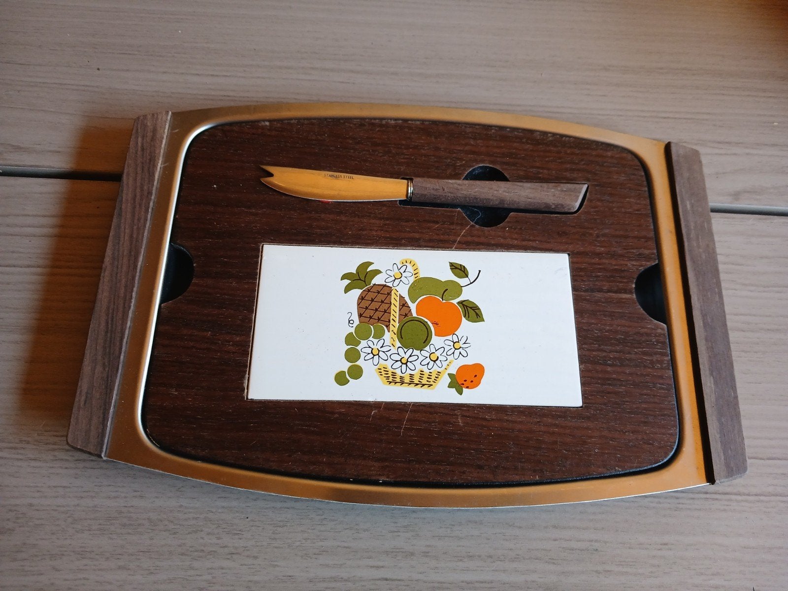 Vintage serveerplank met mes en dienblad, Ophalen of Verzenden, Huis en Inrichting
