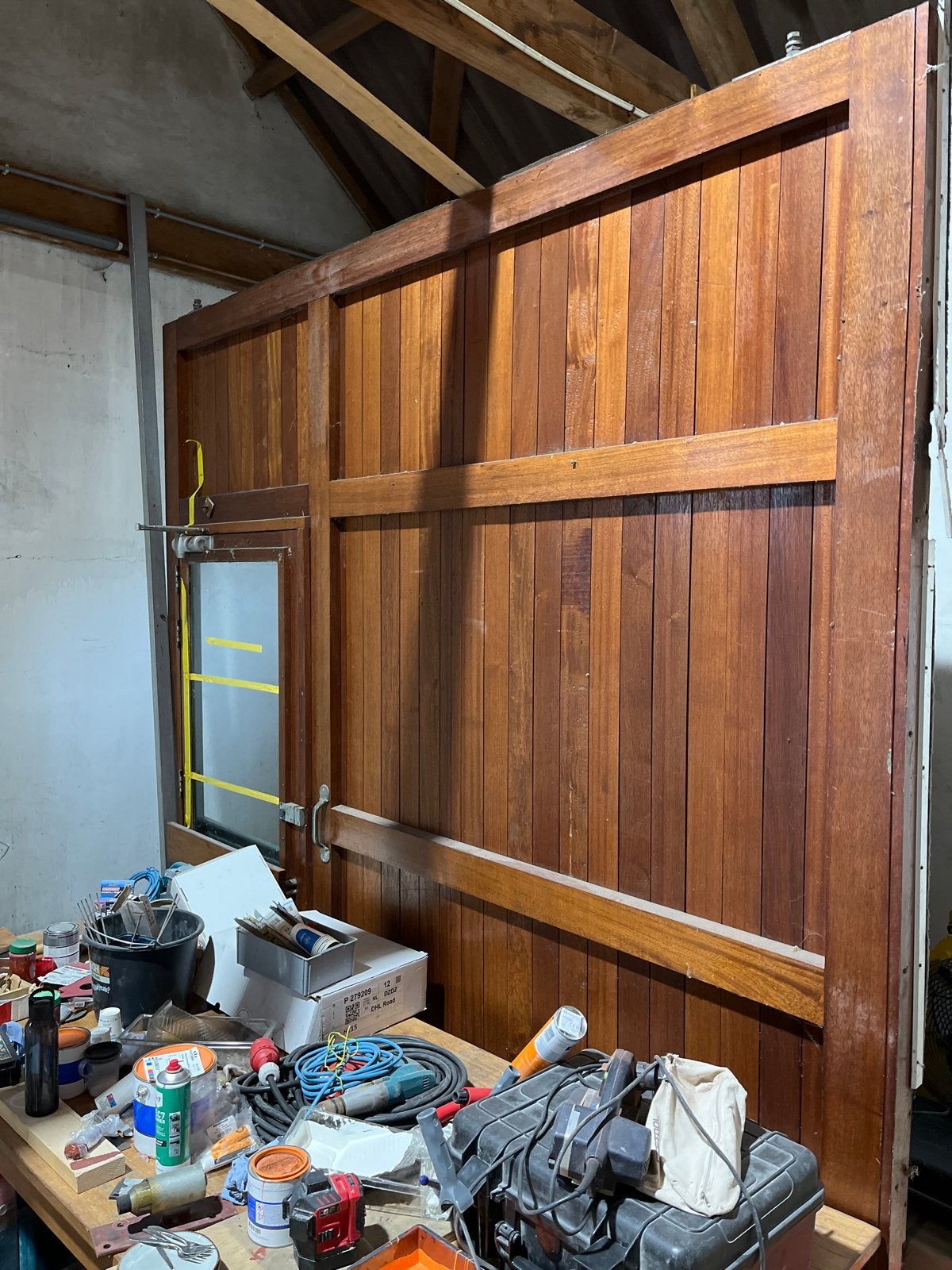 Houten Garagedeur met Loopdeur - 280x270 cm, Gebruikt, Garagedeur, Ophalen of Verzenden, Hout