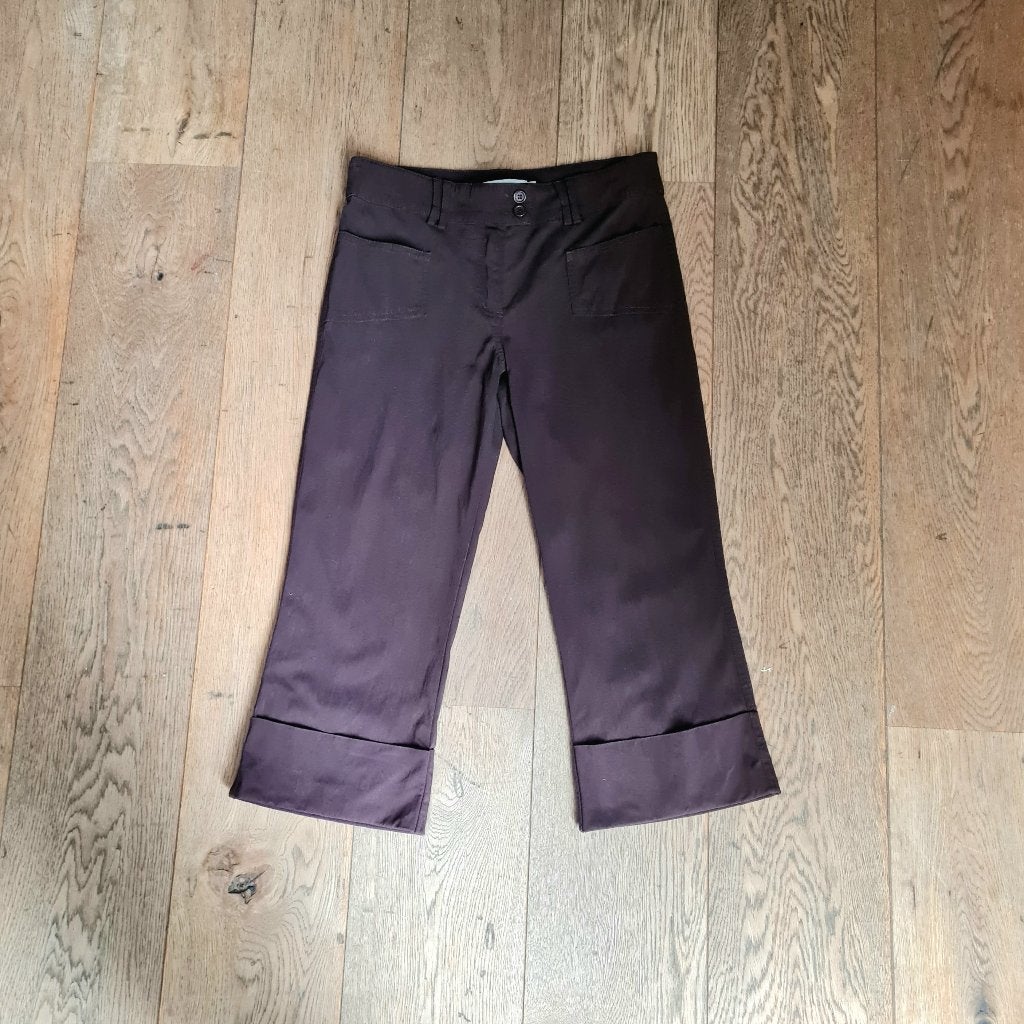Originele bruine, rekbare Y2K-capribroek (cropped model), Kleding | Dames, Maat 38/40 (M), Bruin, Ophalen of Verzenden, Driekwart