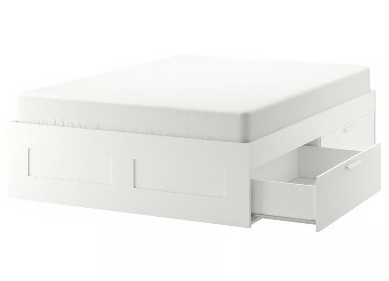Ikea BRIMNES bed 140x200 met lades en matras, Gebruikt, Wit, Tweepersoons, 200 cm