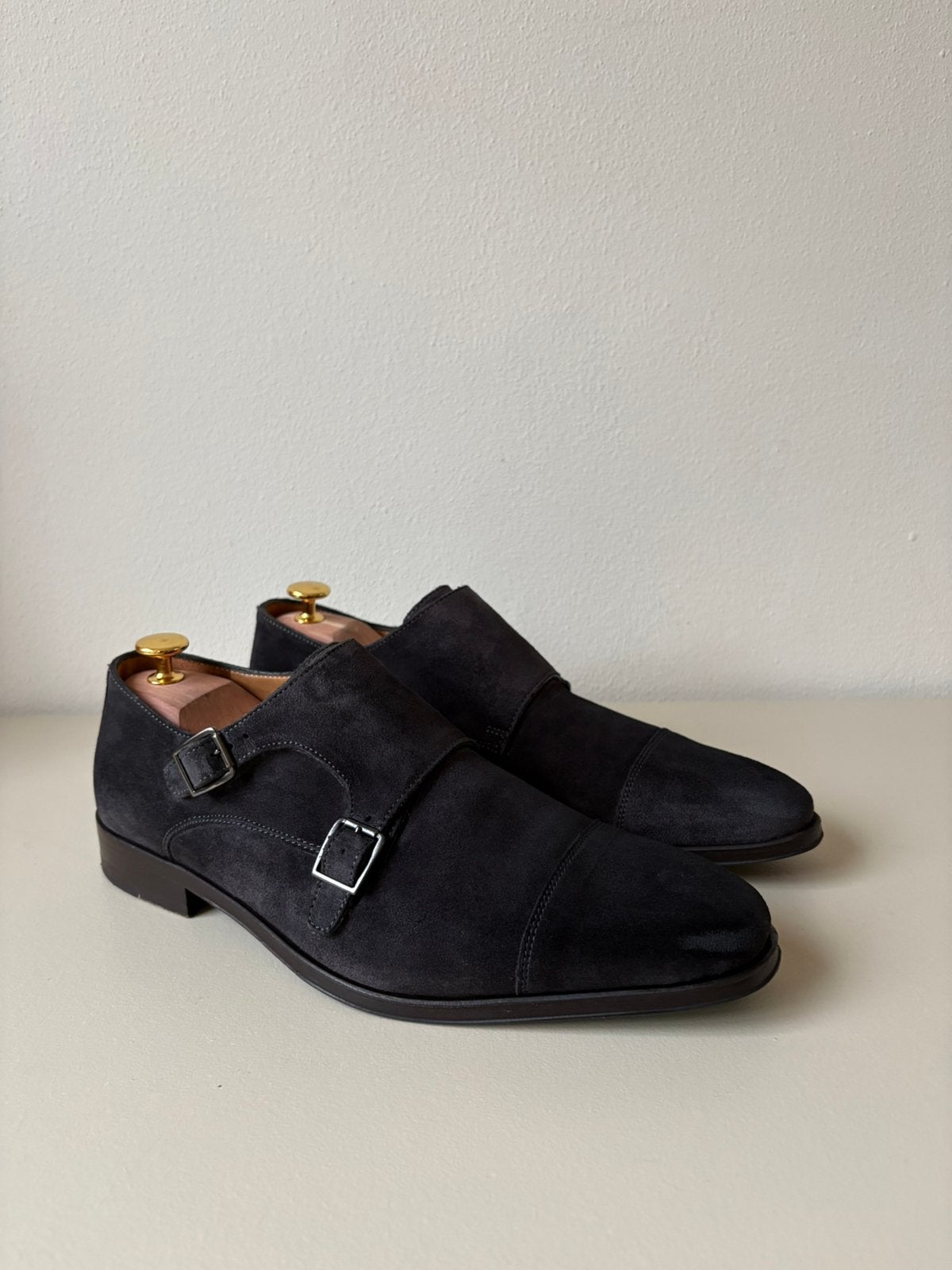 Van Bommel Suede Double Monk - Blauw - Maat 42 (UK 7.5 H), Blauw, Ophalen of Verzenden, Gespschoenen, Zo goed als nieuw