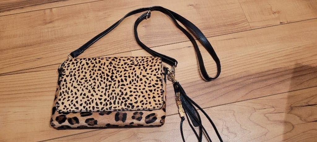 Legend leren schoudertas crossbody panter luipaard print, Ophalen of Verzenden, Gebruikt, Zwart, Leer