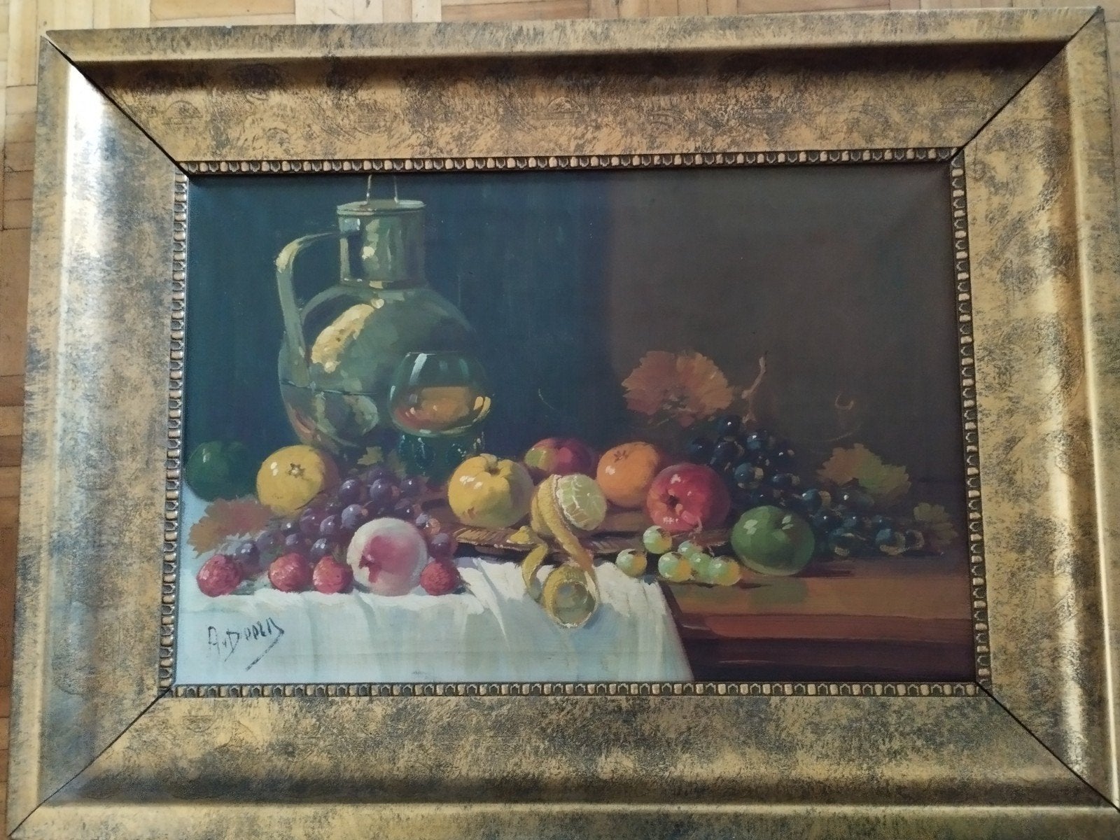 Antiek stilleven in oude lijst , gesigneerd., Ophalen