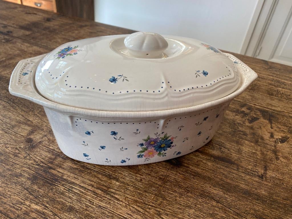 Brocante keramiek dekschaal ovaal craquelé, Antiek en Kunst, Ophalen of Verzenden