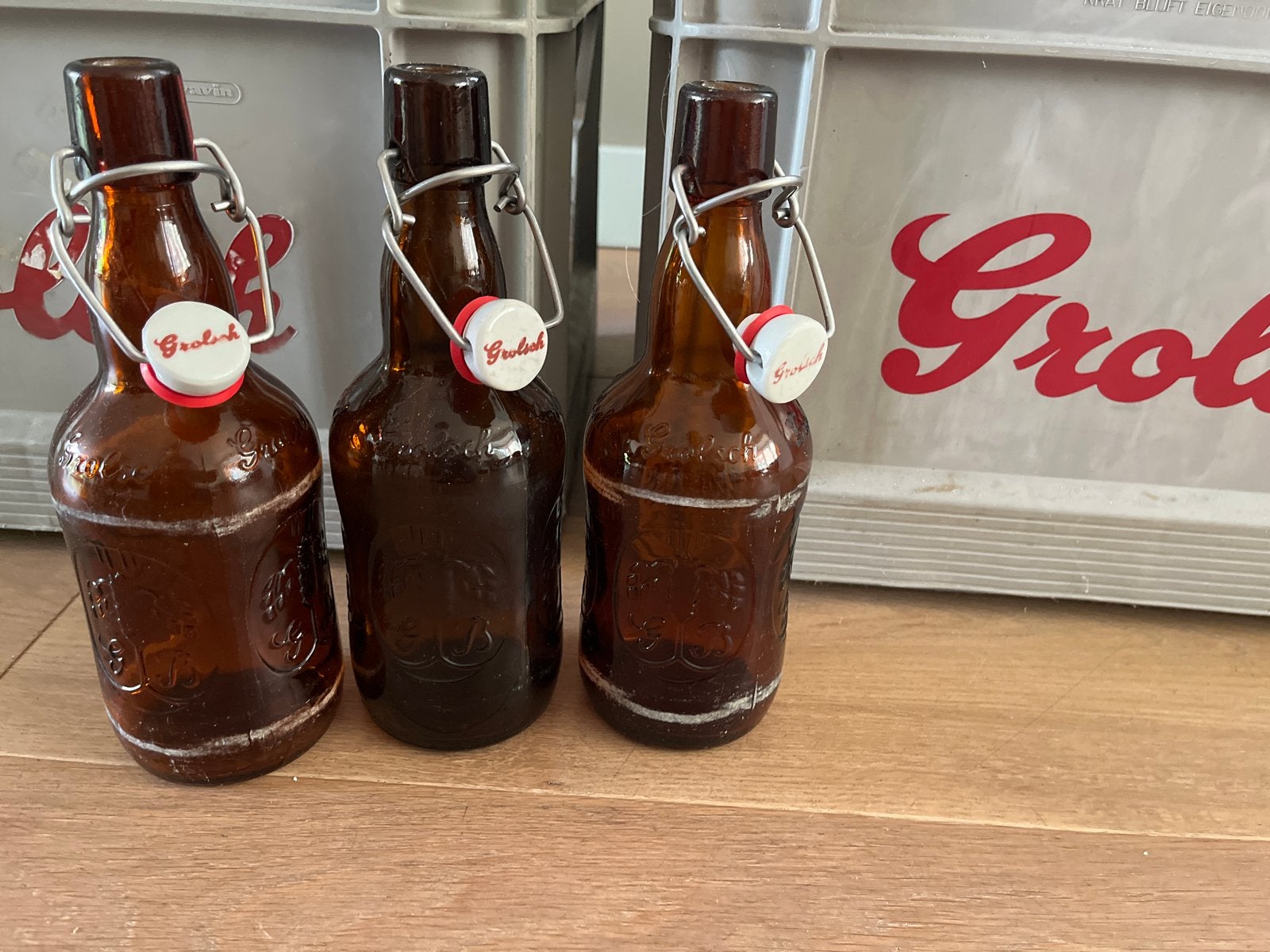 Grolsch beugelflessen met 2 kratten, 43 flessen), Ophalen, Gebruikt, Flesje(s), Overige merken