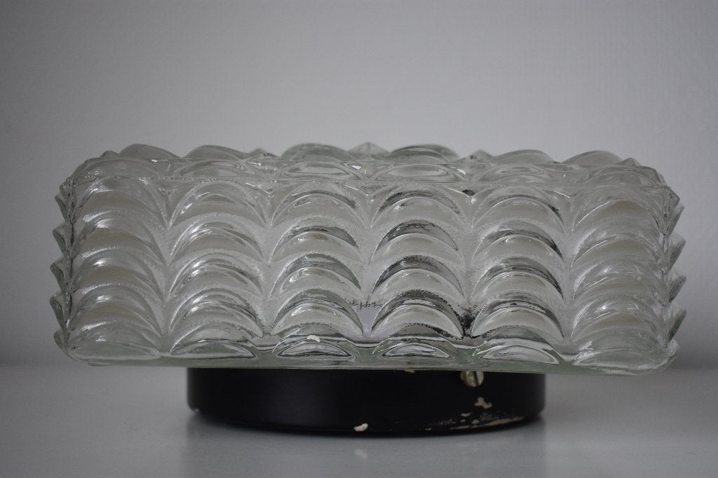 Retro vintage plafondlamp met bloem motief jaren 70, Gebruikt, Inclusief lichtbron, Jaren 70, Ophalen of Verzenden