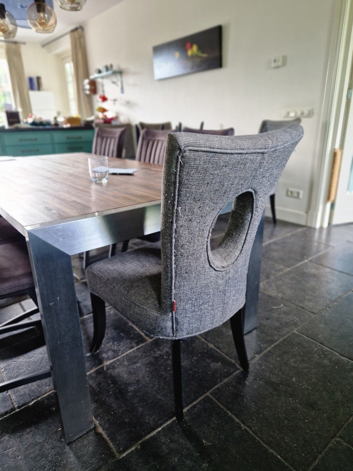 6 toffe eetkamerstoelen van KUKA, Ophalen, Gebruikt, Stof, Grijs