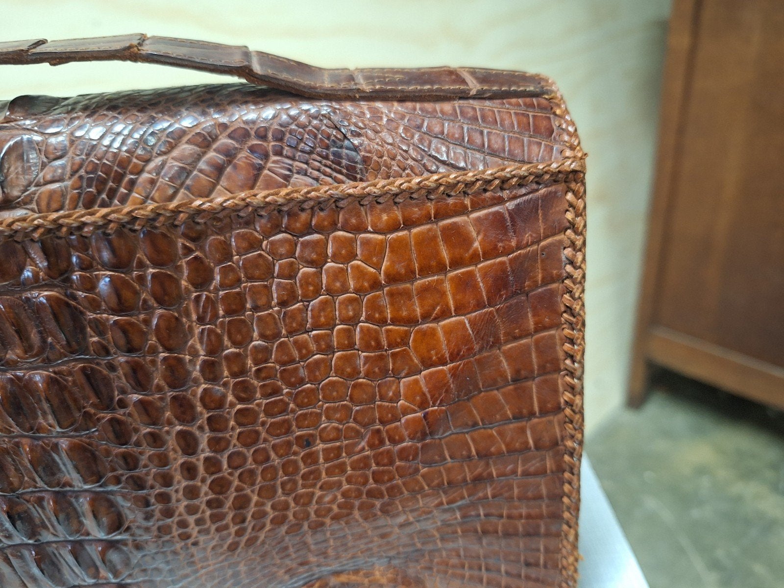 Vintage Hornback Krokodillenleren Dames Handtas – Jaren 50, Ophalen of Verzenden, Dames