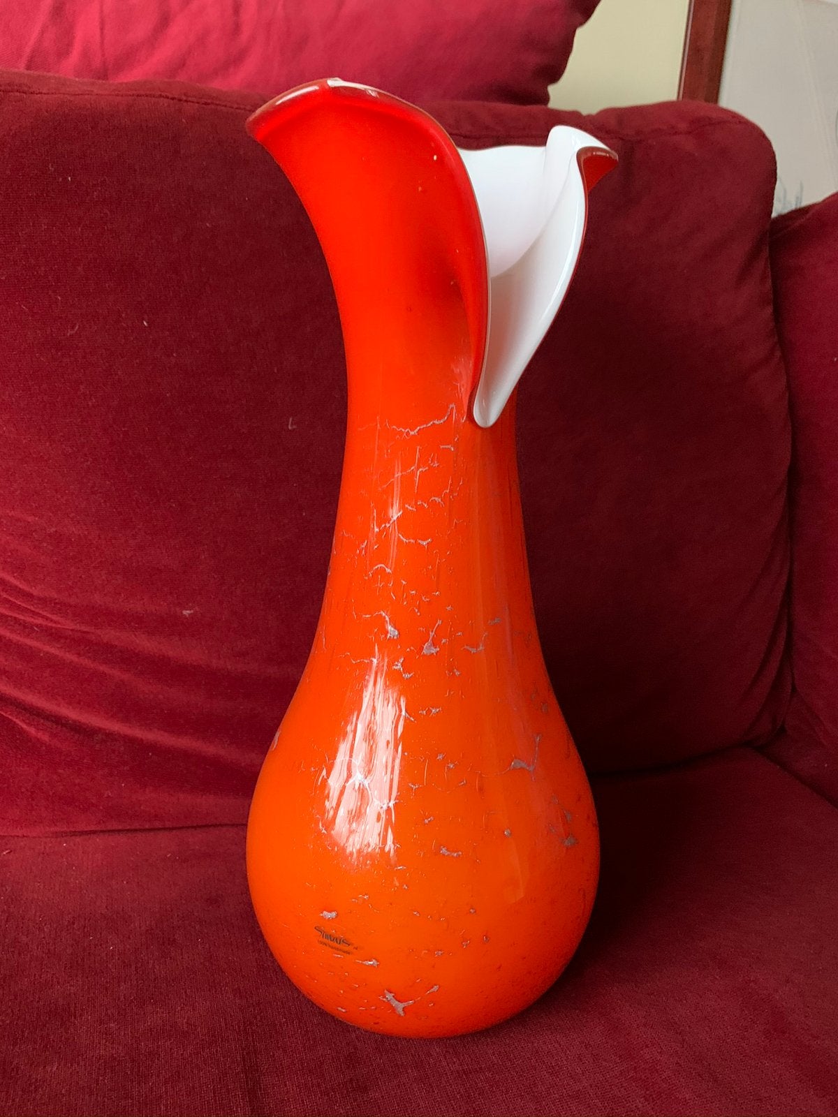 Prachtige oranje vaas met witte details, Ophalen, Zo goed als nieuw, Oranje, Glas