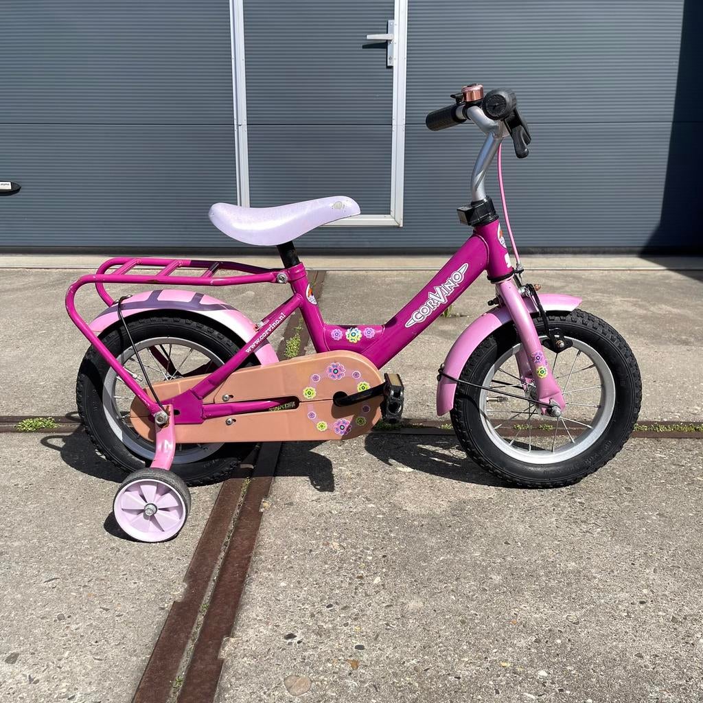 Corvino kinderfiets meisjesfiets 12 inch met zijwieltjes, Ophalen, Terugtraprem, Zijwieltjes, Gebruikt