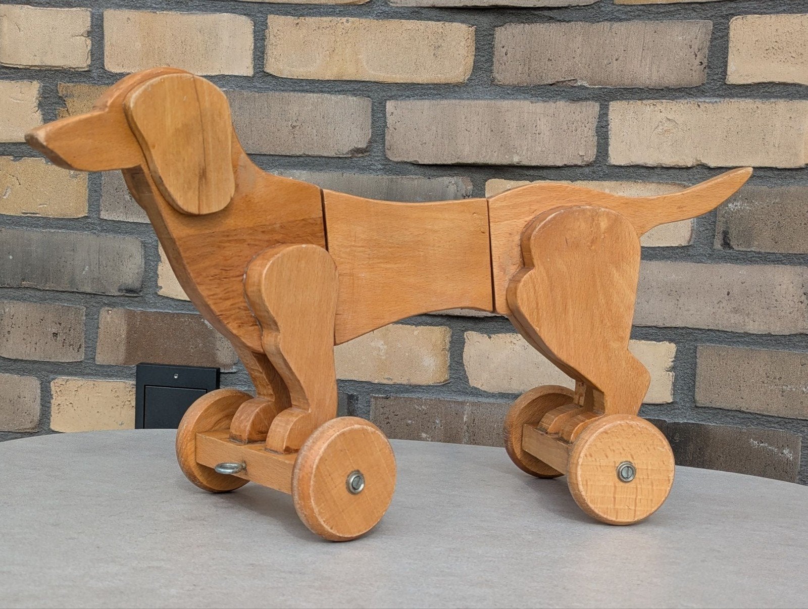 Vintage teckel vintage houten teckel vintage trekspeelgoed, Antiek en Kunst, Ophalen of Verzenden