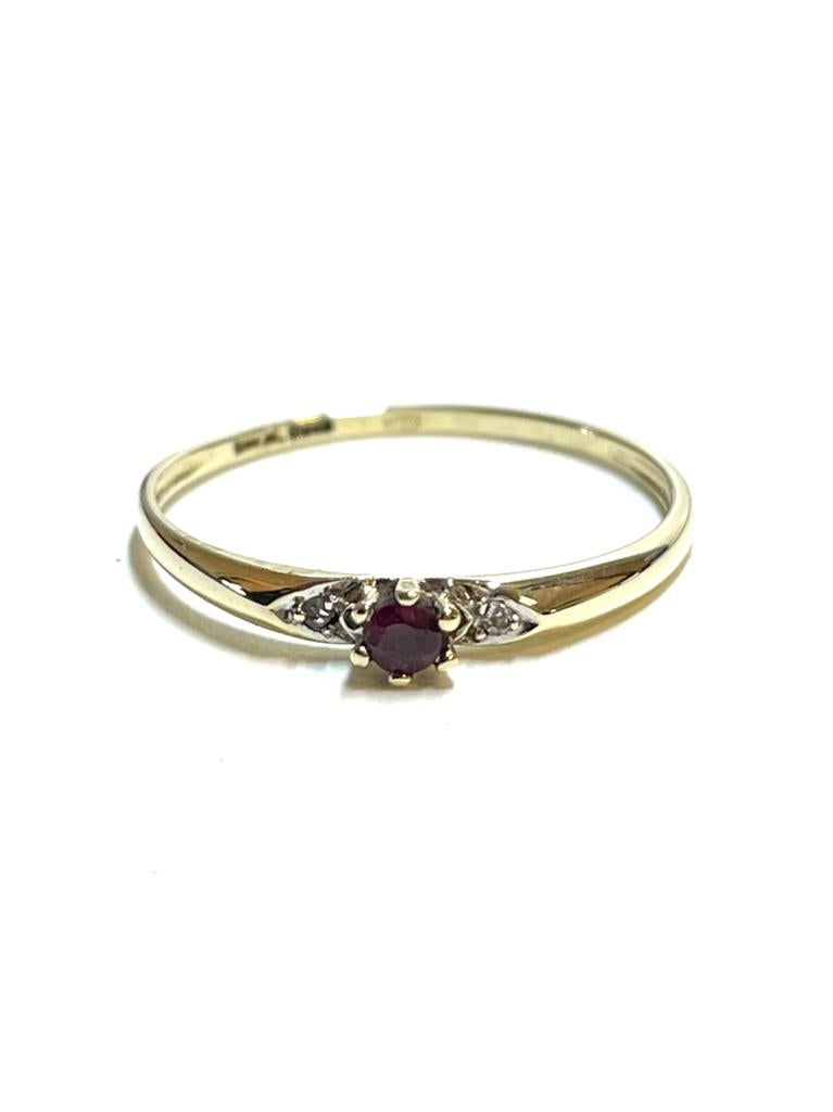 14k gouden ring met een robijn en diamanten, -, -, Ophalen of Verzenden, Dame