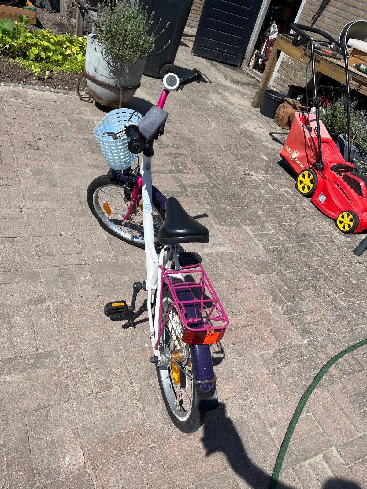 Kinderfiets 18 inch met mandje en bagagedrager, Ophalen, Gebruikt, Velgrem, 16 tot 20 inch