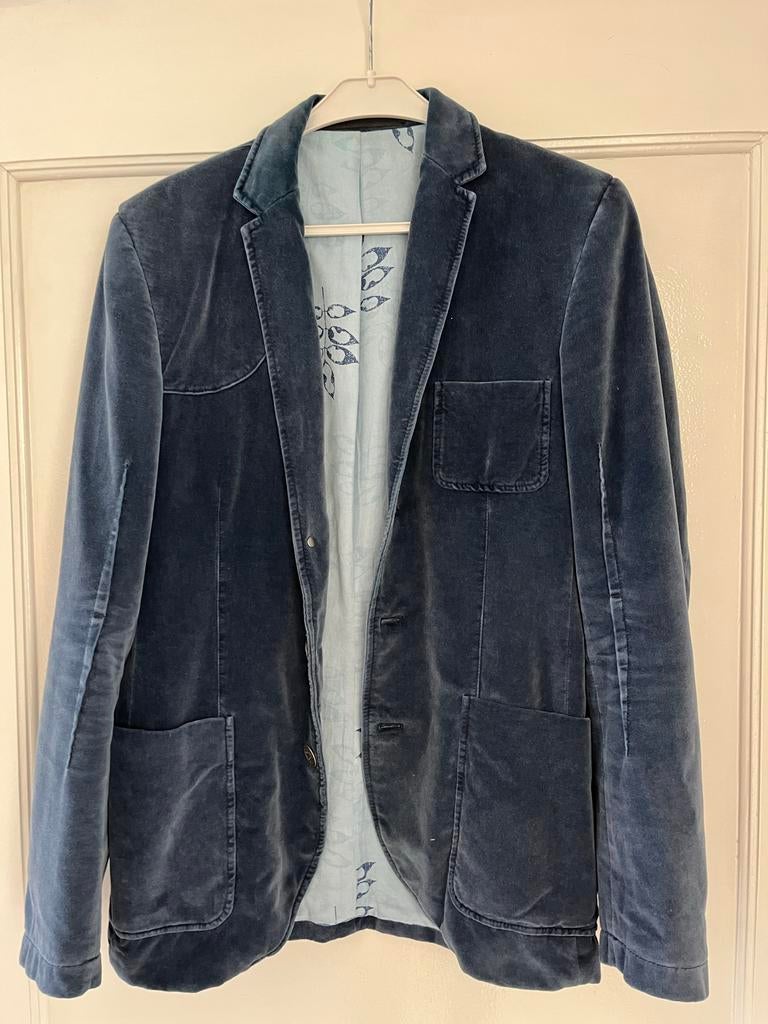 Hans Ubbink Blauw Colbert Maat 48 Vintage Velvet, Kleding | Heren, Kostuums en Colberts, Zo goed als nieuw, Maat 48/50 (M), Blauw