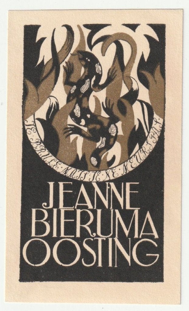 Jeanne Bieruma Oosting eigen ex libris, Verzenden, Flora en Fauna, Ex libris