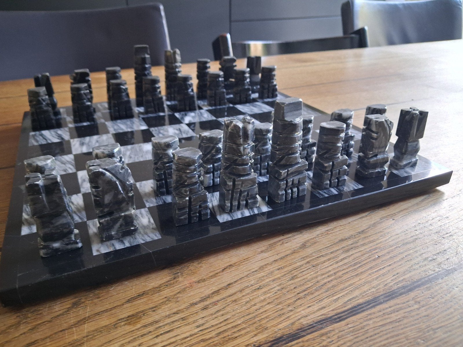 marmer marmeren schaakspel stukken met bord, Ophalen of Verzenden, Minder dan 500 stukjes, Gebruikt, Schaken