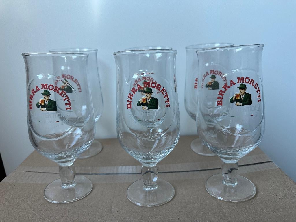 6 nieuwe bierglazen Birra Moretti 50 cl, Ophalen of Verzenden, Nieuw, Glas of Glazen, Overige merken