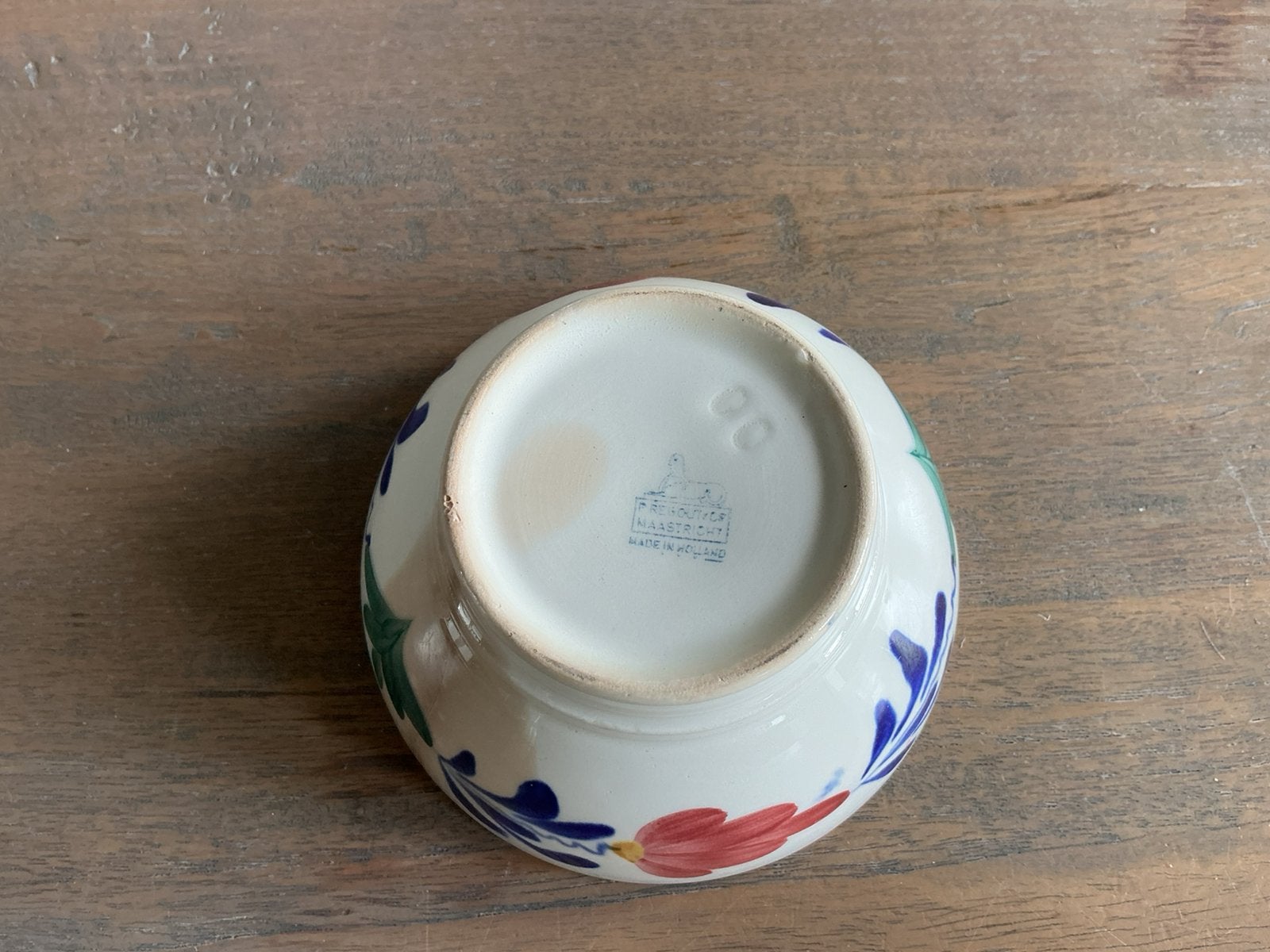 Spoelkom antiek boerenbont blindmerk 00 p. Regout & co 13 cm, Antiek en Kunst, Ophalen