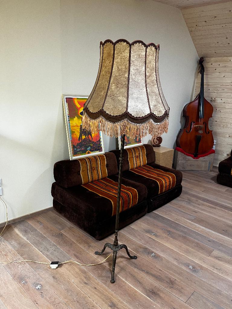 Vintage Staande Lamp Leer, Huis en Inrichting, Ophalen, Gebruikt, Vintage schemerlamp Leer, Overige materialen