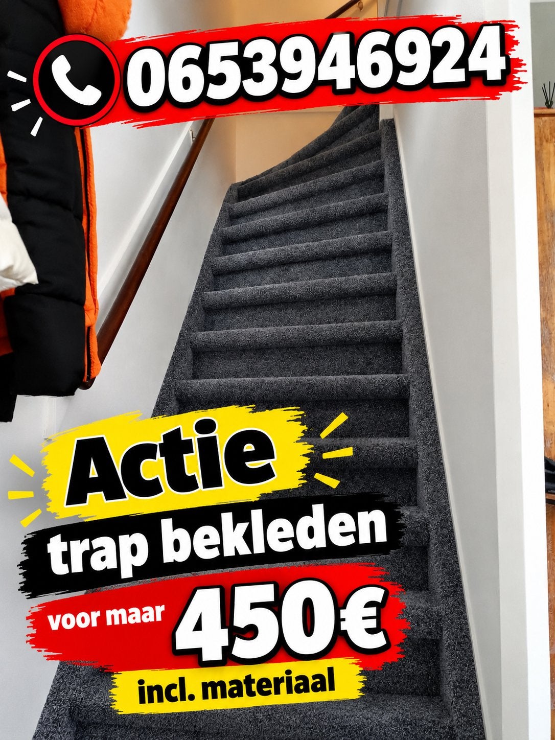 ACTIE! Trap bekleden voor maar €450 inclusief materiaal!, Ophalen of Verzenden, Zo goed als nieuw, Tapijt