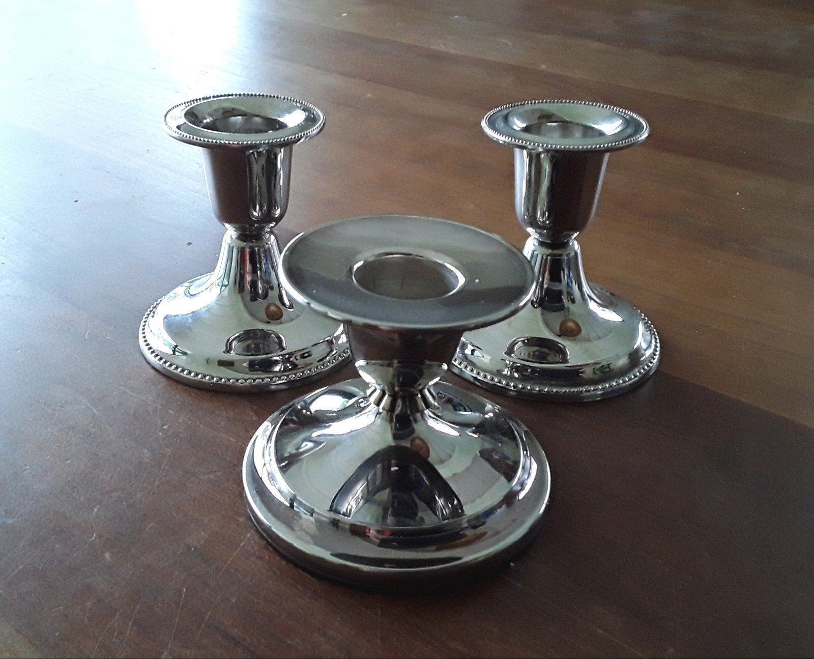 Verzilverde kandelaars, prijs per stuk, Ophalen of Verzenden, Gebruikt, Kandelaar, 7 cm