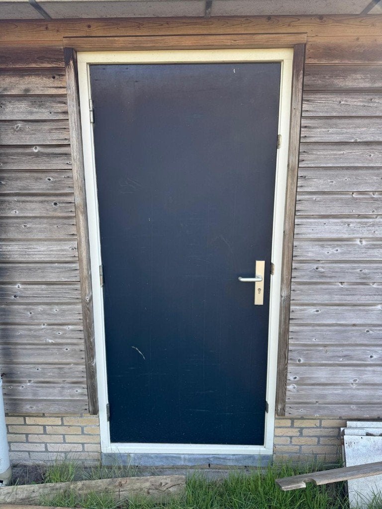 Hardhouten buitendeur incl kozijn, Ophalen, Gebruikt, Buitendeur, 200 tot 215 cm
