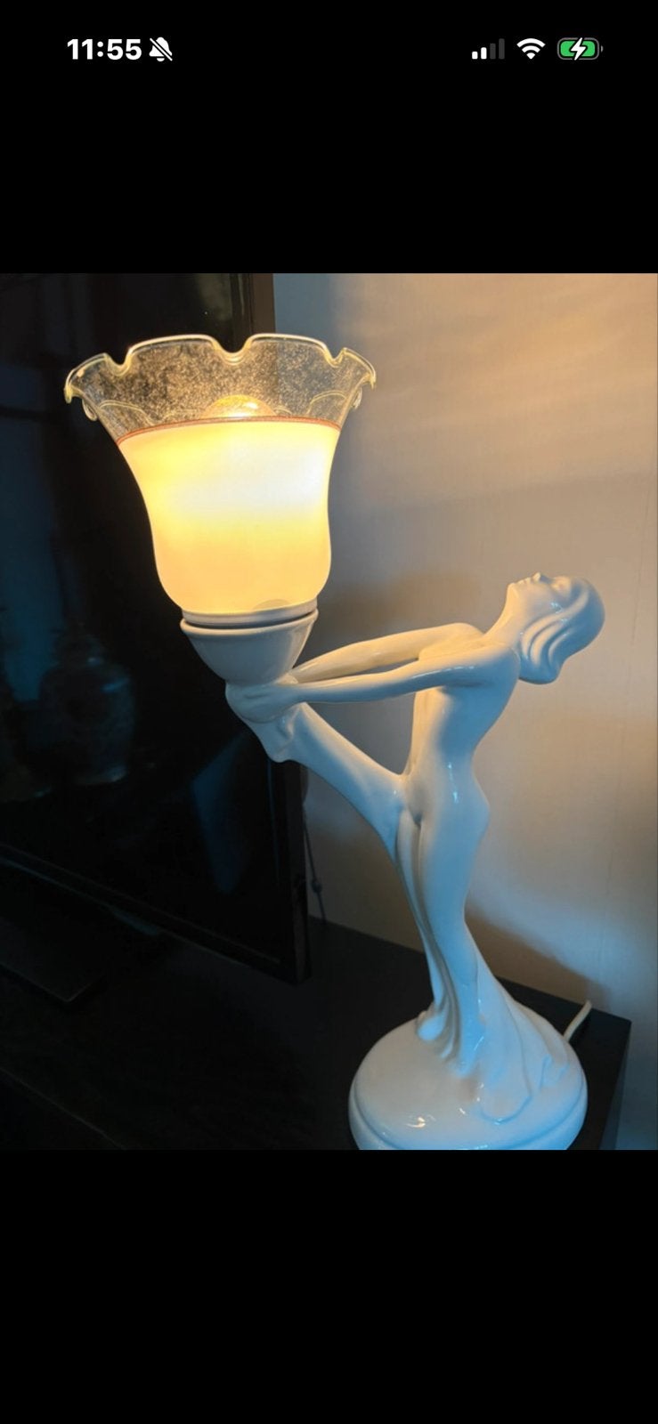 Art Deco Stijl Tafellamp met Vrouwenfiguur, Huis en Inrichting, Ophalen of Verzenden, Gebruikt, Glas, 50 tot 75 cm