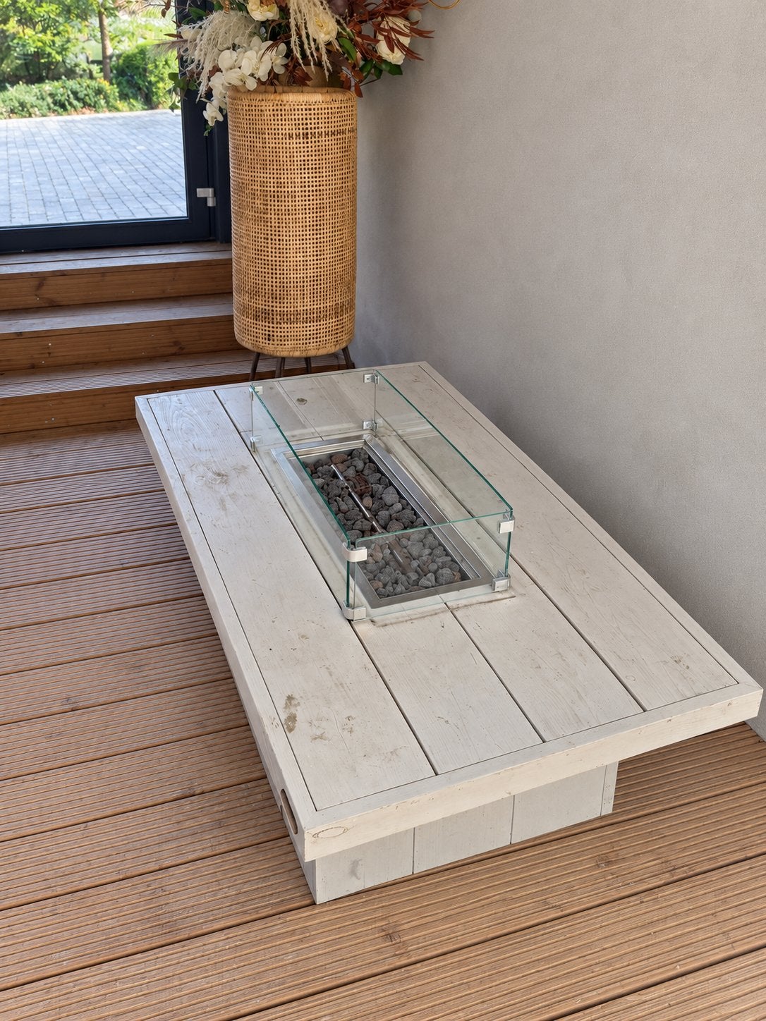Titel: Grote vuurtafel steigerhout White Wash 150 cm, Tuin en Terras, Ophalen
