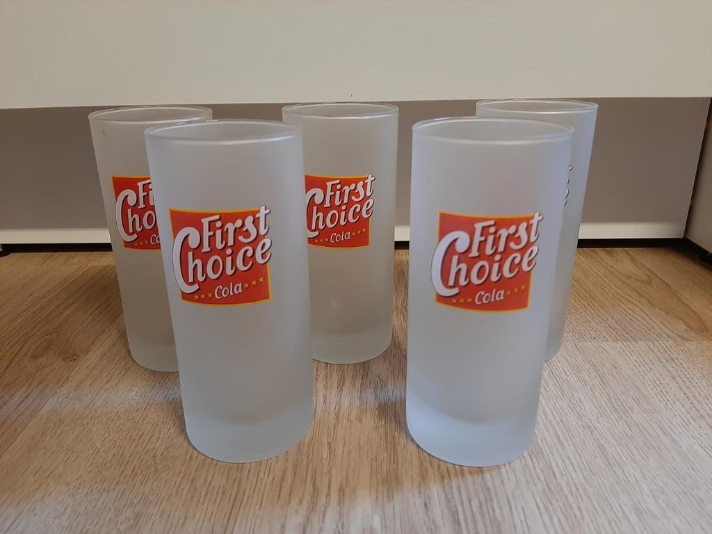 5 first choice cola glazen, Verzamelen, Glas en Borrelglaasjes, Ophalen of Verzenden
