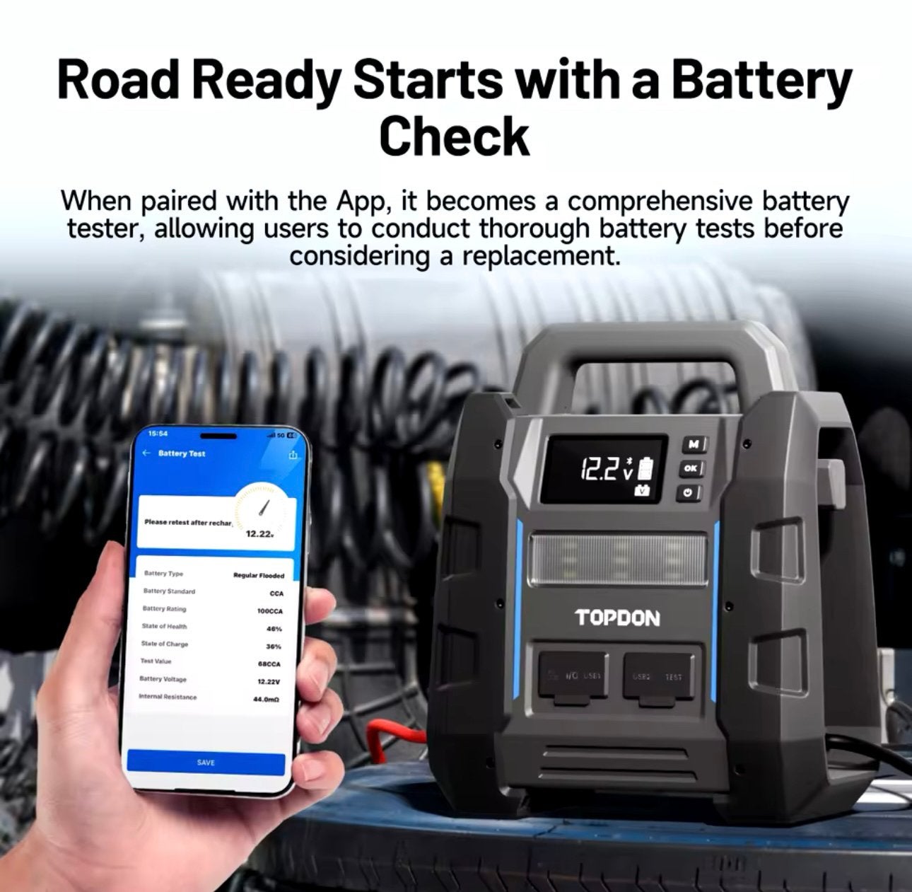 Topdon V4500+ Jumpstarter & accu tester in een, Ophalen of Verzenden