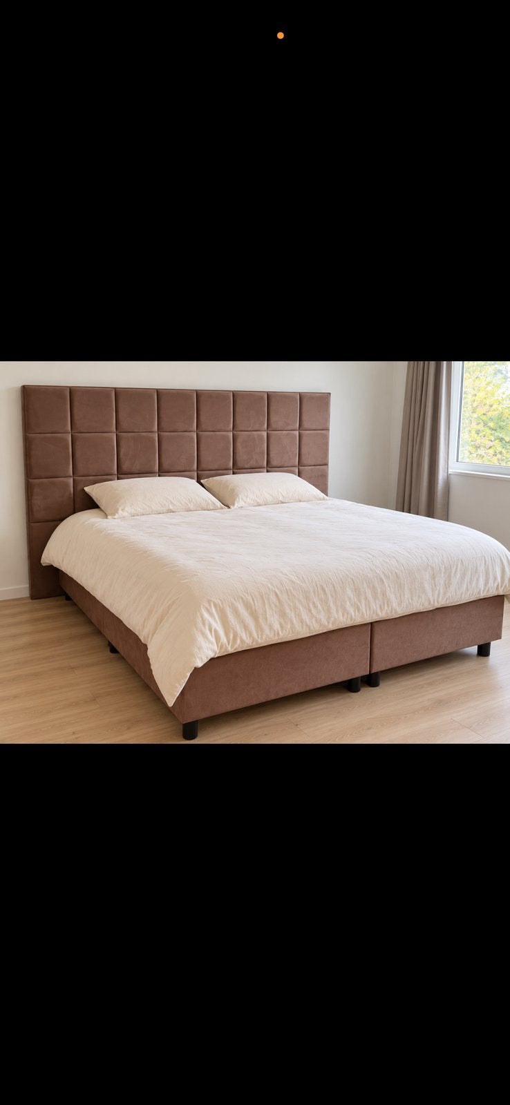 Tweepersoons boxspring met hoofdbord - Zo goed als nieuw, Ophalen, Bruin, Tweepersoons, Zo goed als nieuw