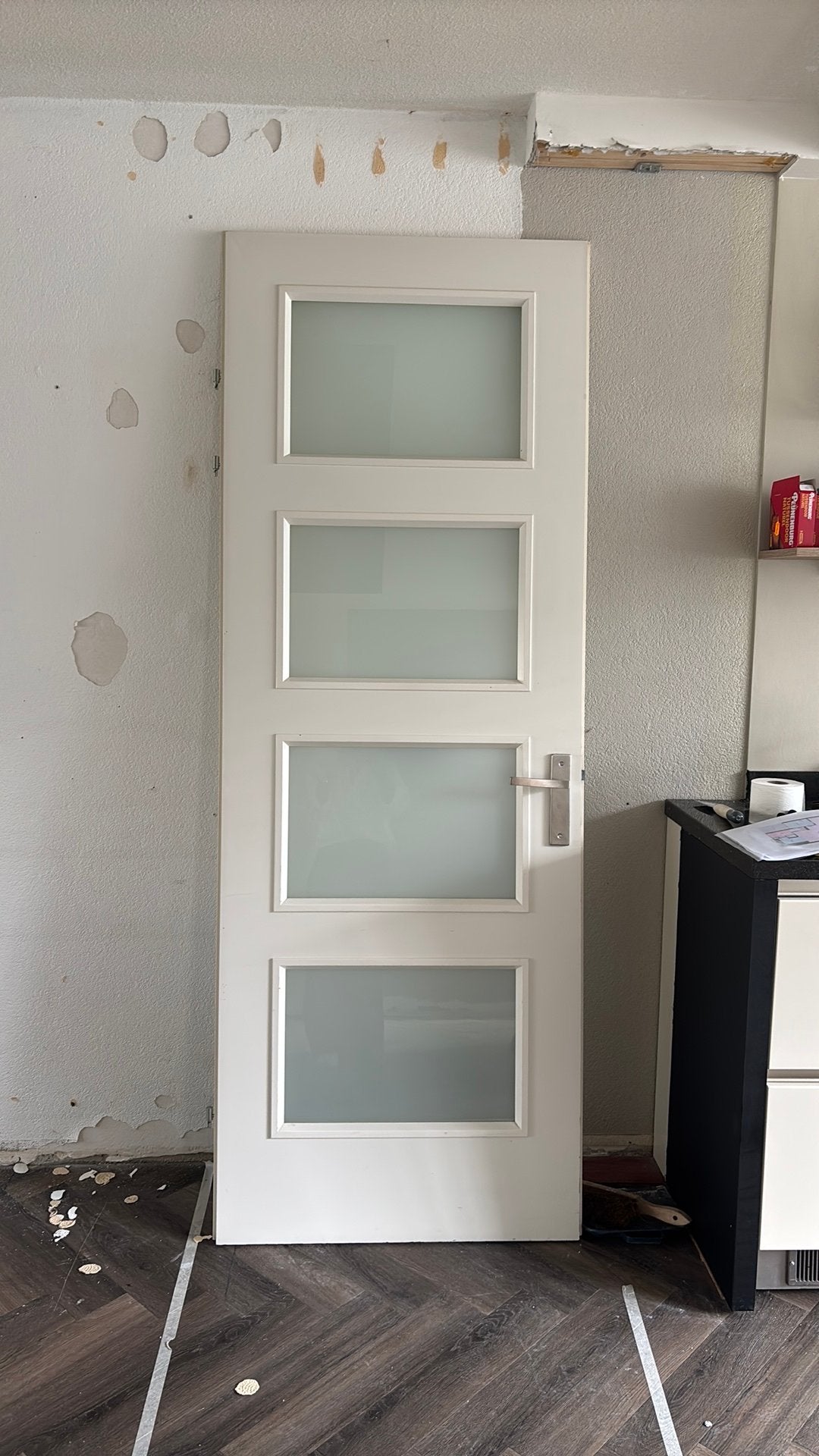 Gratis af te halen! Opdekdeur met melkglas 83x230, Doe-het-zelf en Verbouw, Deuren en Horren, Ophalen, Gebruikt, 80 tot 100 cm