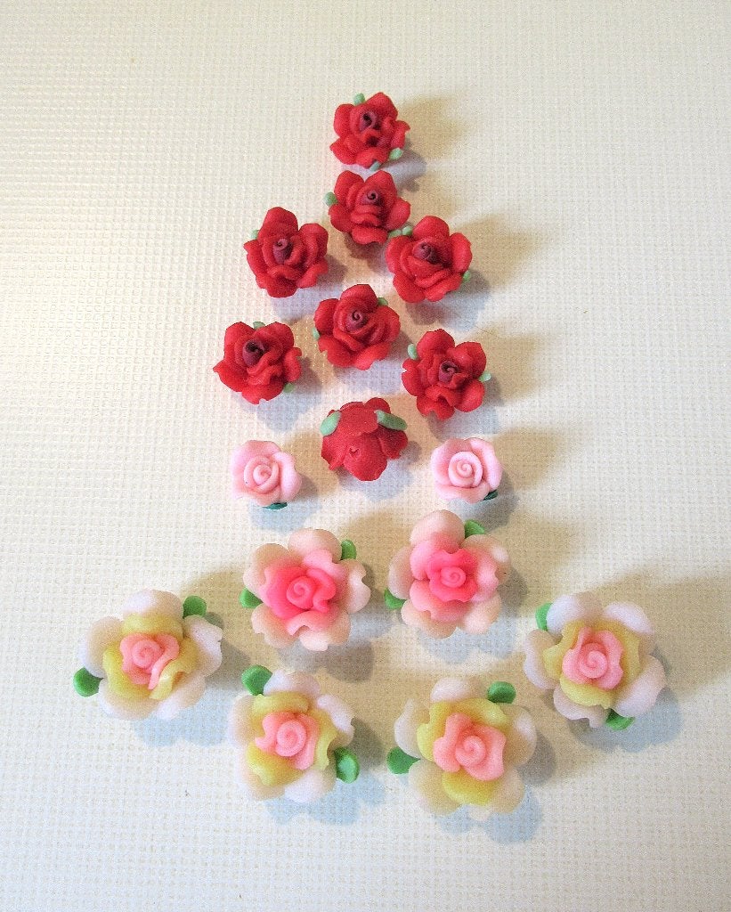 16 Kralen Bloemen van Fimo klei, 2 soorten - zie tekst, Hobby en Vrije tijd, Verzenden, Nieuw, Kraal