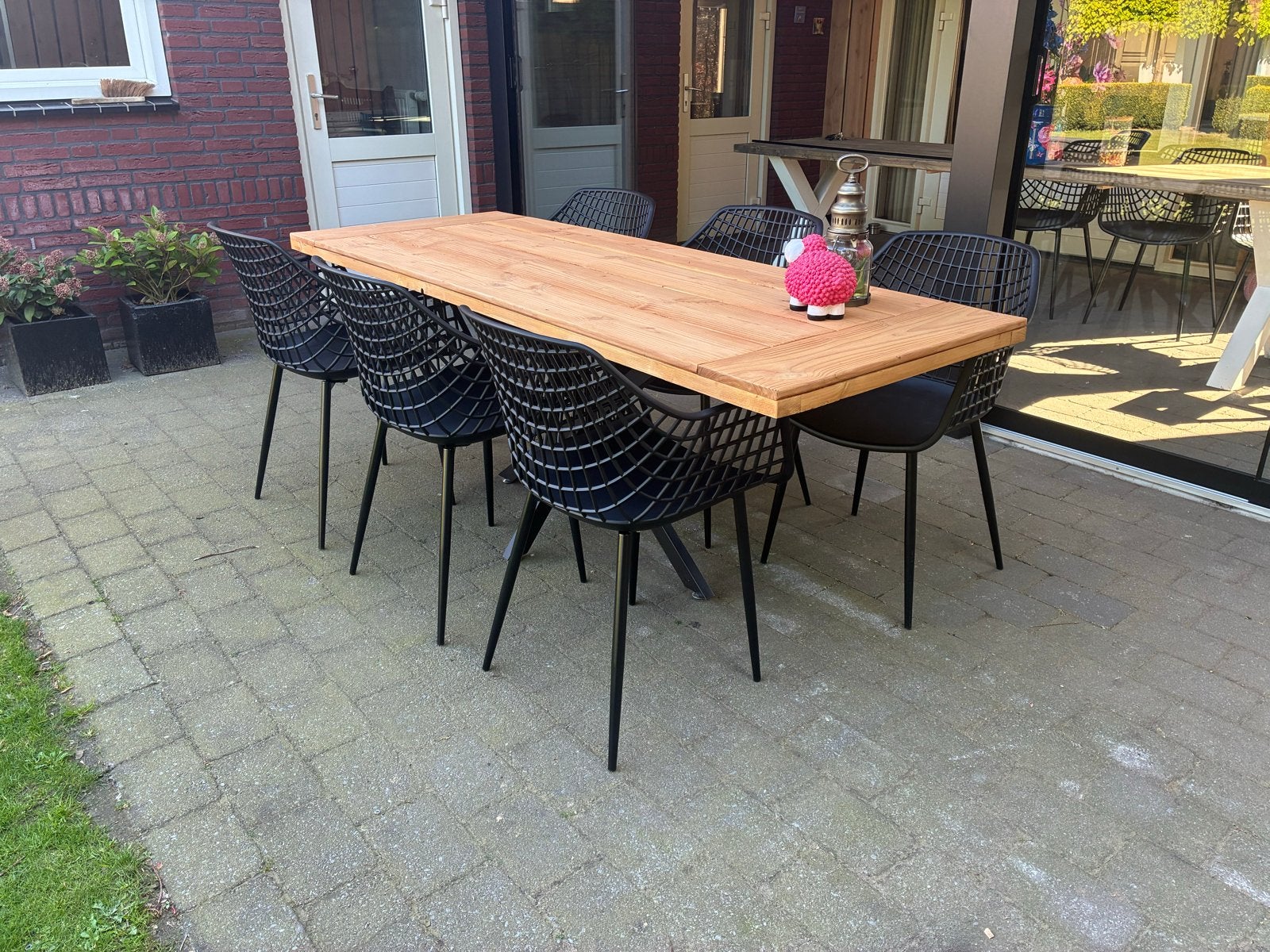 Tuintafel douglas hout staal onderstel aanbieding, Ophalen, Nieuw, Hout