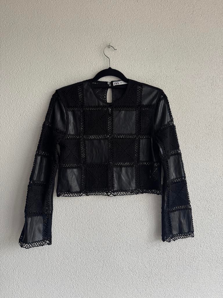 Zara zwarte patchwork crochet gehaakte top, Zwart, Zara, Ophalen of Verzenden, Zo goed als nieuw