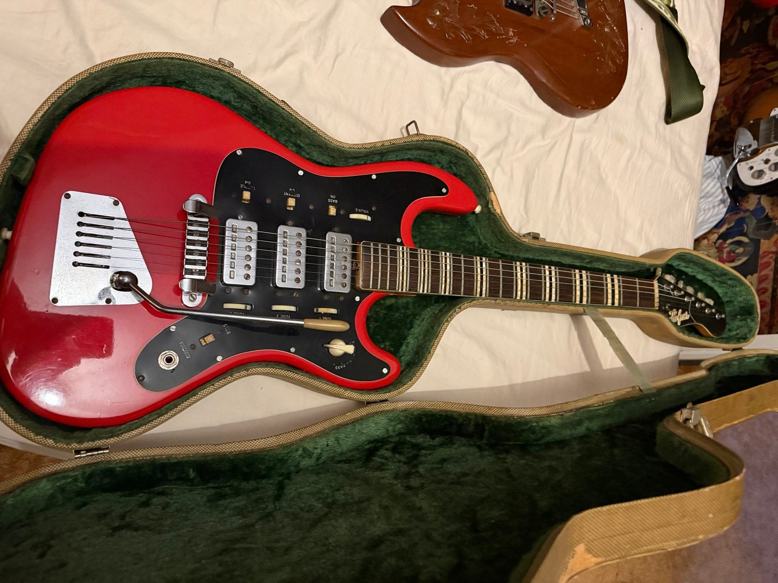 1963/64 Hofner 175 Galaxi - Felrood met Selmer Koffer, Ophalen of Verzenden, Gebruikt, Solid body, Overige merken