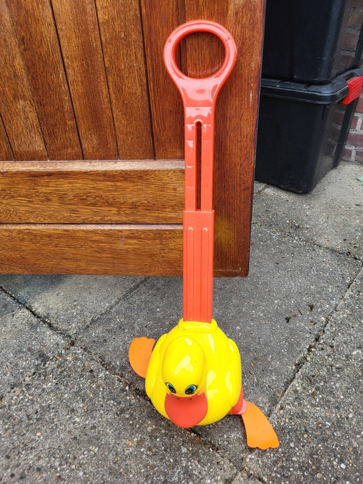 Duwstok eendje - Geel met oranje, Ophalen, Gebruikt, Jongen of Meisje