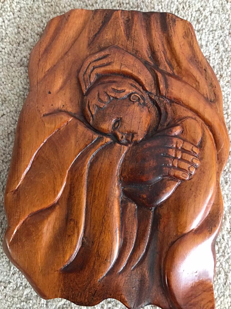 Antiek Houten Religieus Wandbord - Jezus Handoplegging, Houtsnijwerk, Ophalen of Verzenden, Handgemaakt, 20 - 50 cm