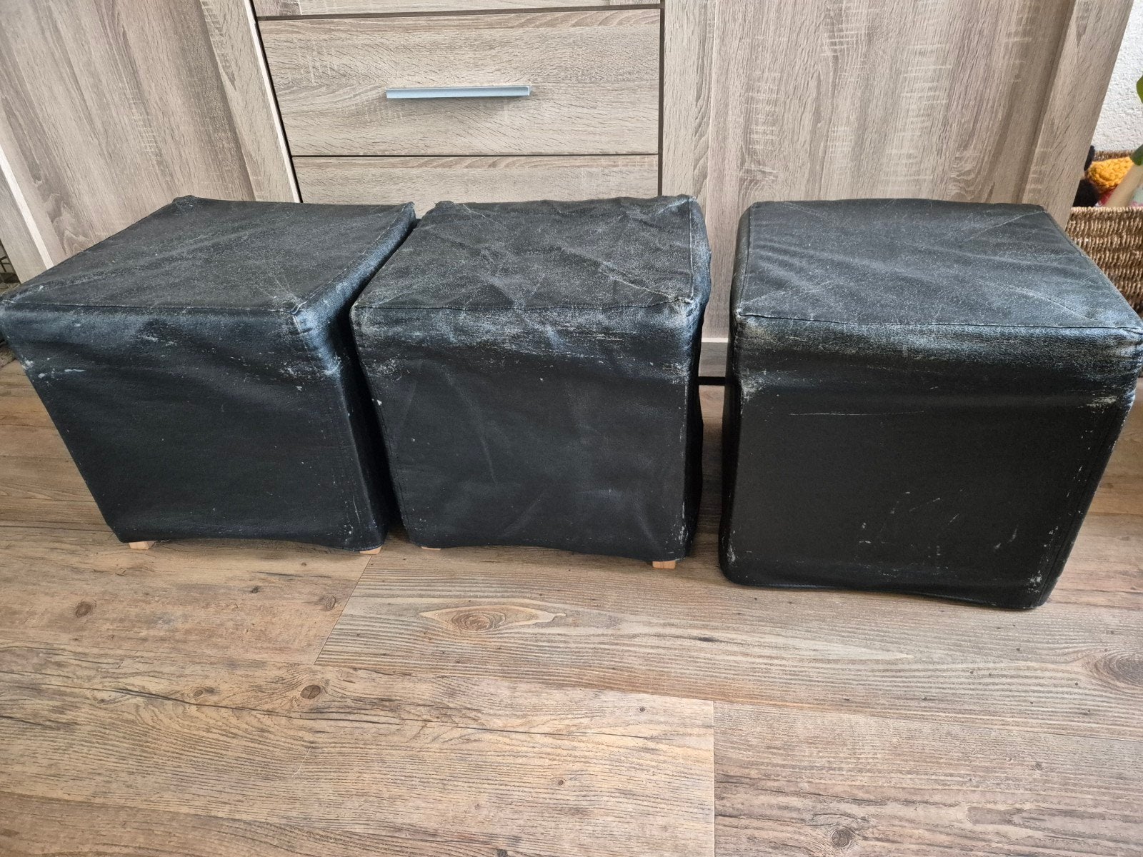 gratis 3 Ikea poefjes, krukjes., Ophalen, Minder dan 50 cm, Gebruikt, Vierkant