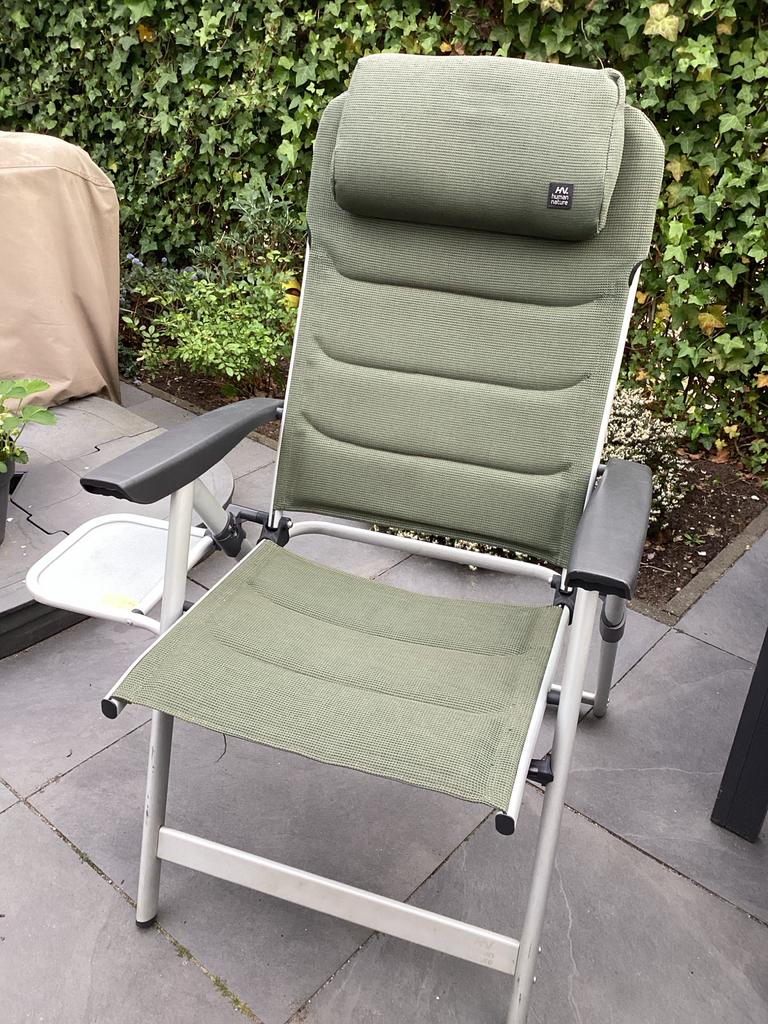 4 campingstoelen met tafeltje, 2x voetensteun en tafel, Ophalen, Gebruikt, Campingstoel