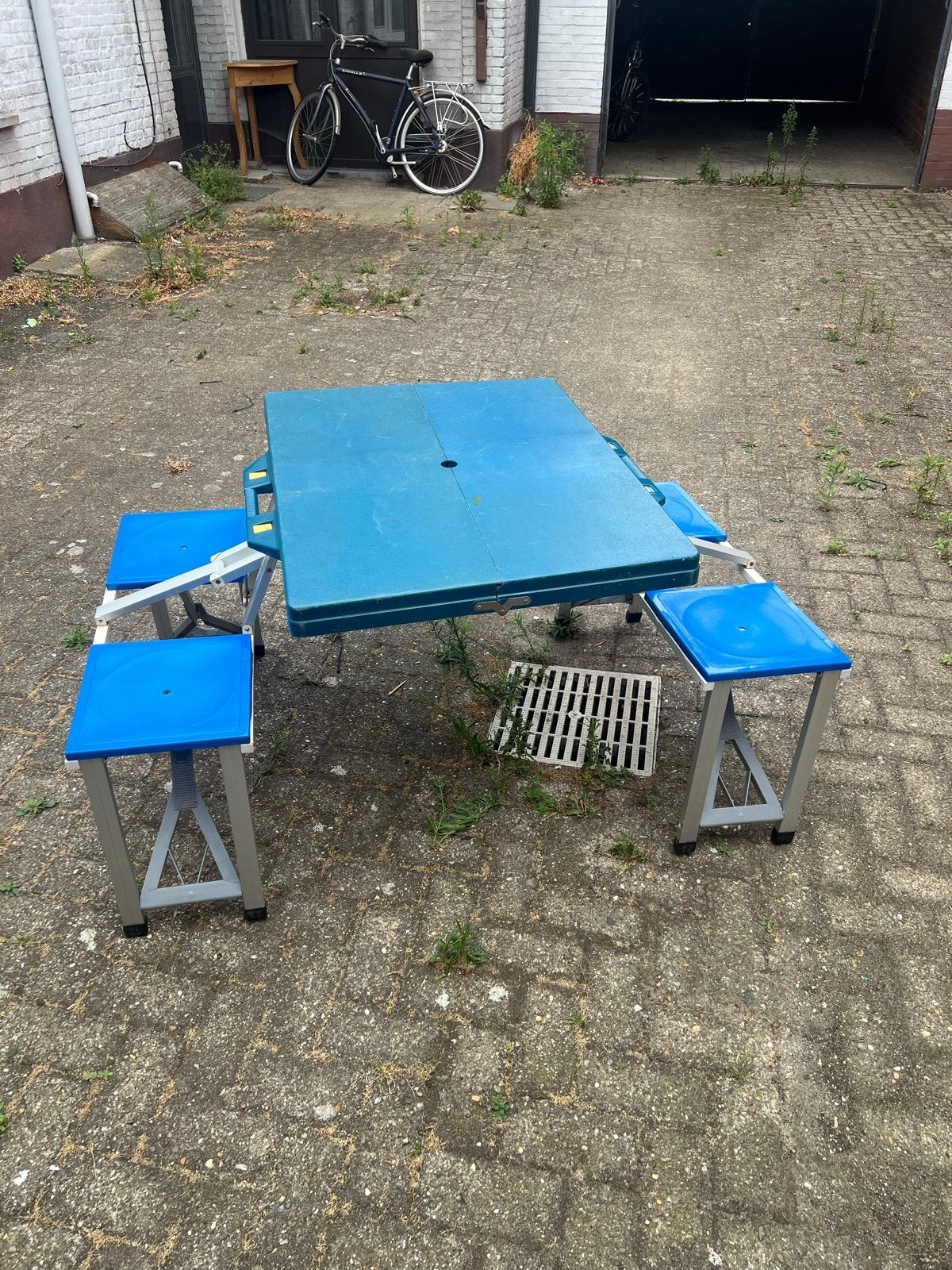 Inklapbare picknicktafel met 4 zitplaatsen - Blauw, Ophalen, Gebruikt, Aluminium, Inklapbaar