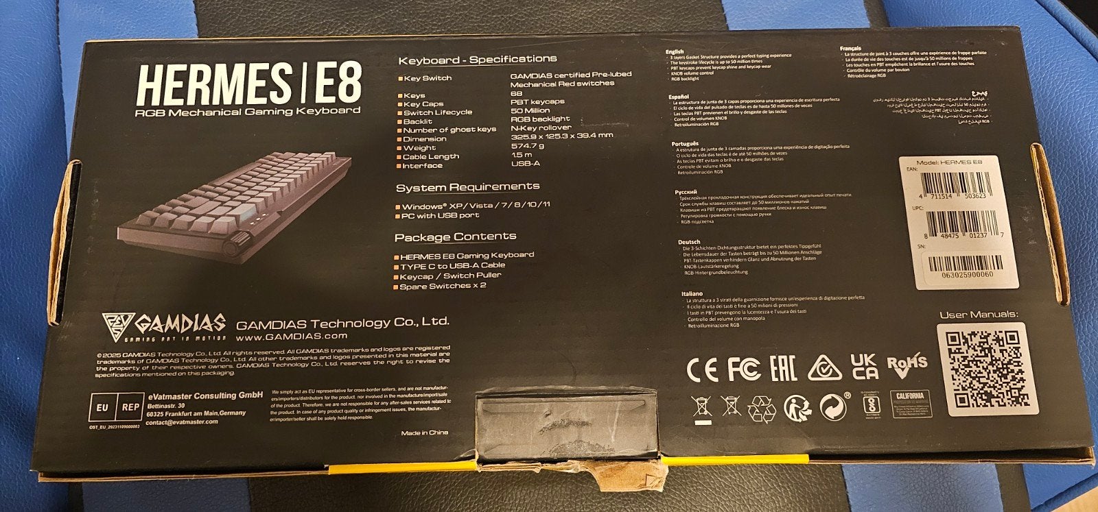 Toetsenbord Hermes E8 rgb mechanical gaming keyboard 60%, Gebruikt, Ophalen of Verzenden, 60%, USB