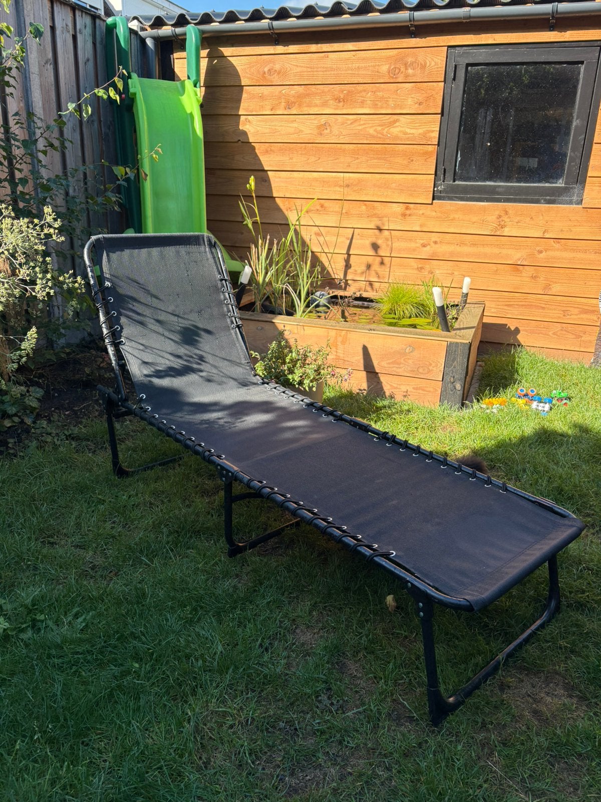Ligstoel met 4 standen, zwart, Tuin en Terras, Ophalen, Zo goed als nieuw, Aluminium