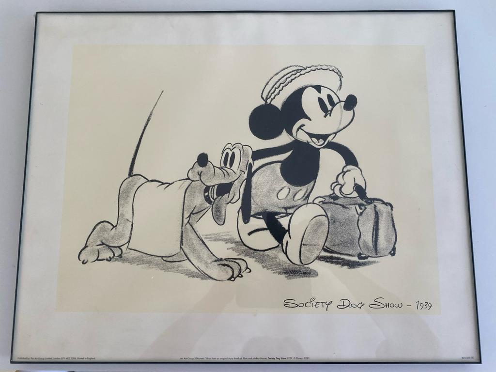 Originele Mickey Mouse & Pluto prent in lijst - Society Dog, Antiek en Kunst, Ophalen of Verzenden