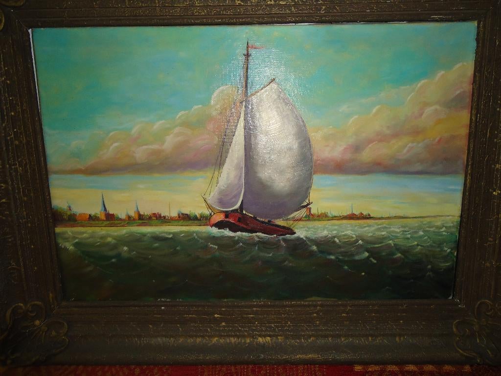 schilderij  met zeil boot, Ophalen of Verzenden, Zo goed als nieuw, Schilderij