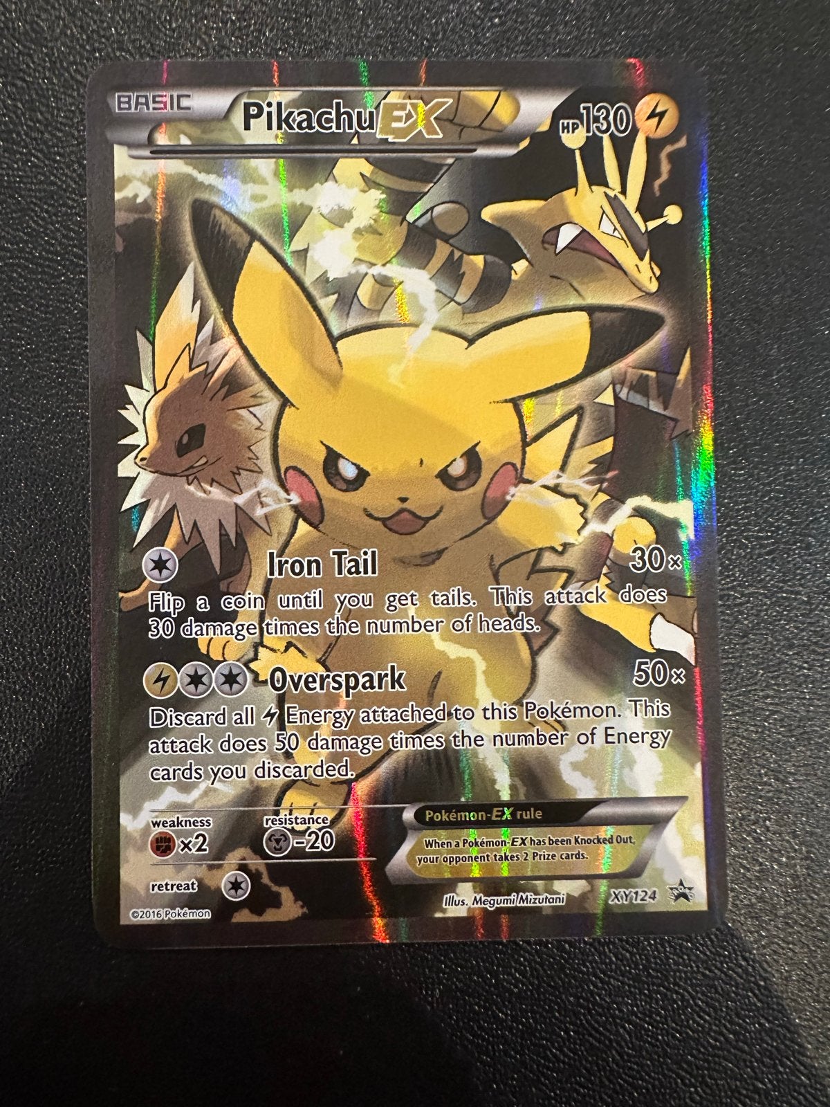Pikachu EX XY124, Ophalen of Verzenden, Zo goed als nieuw, Losse kaart, Foil