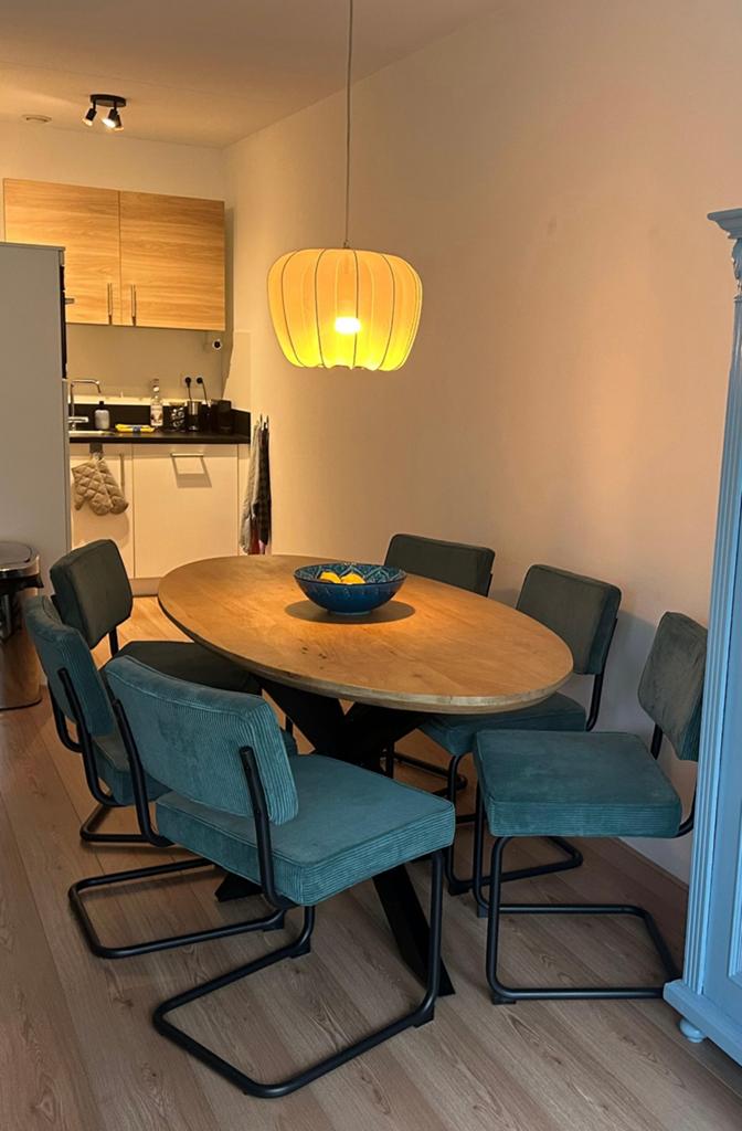 6 Eetkamerstoelen Bauhaus Rib Blauw, Huis en Inrichting, Stoelen, Ophalen, Blauw, Zo goed als nieuw, Stof